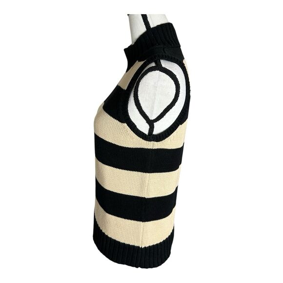 Evan Picone L Sweater‎ Vest 100% Cotton Knit Black Beige Wide Striped Wo… - Picture 5 of 11